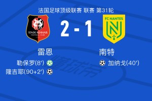 雷恩2-1南特，隆吉耶破门，勒保罗点射